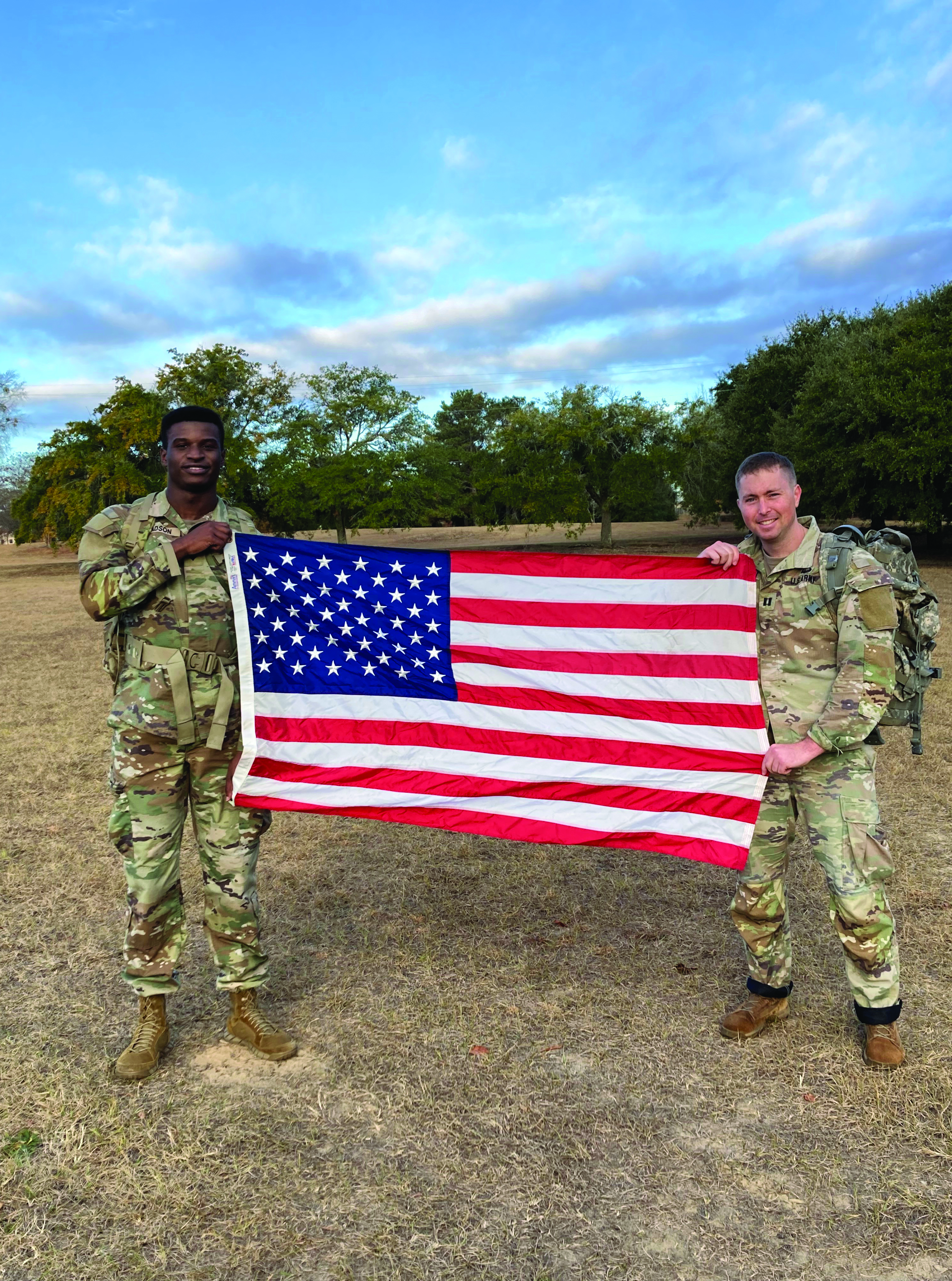 SPC Kadeem Gadson (L) CPT Michael Robinson (R), Fort Jackson Trial Defense Service, completed a 12-mile ruck in 2 hours and 33 minutes.